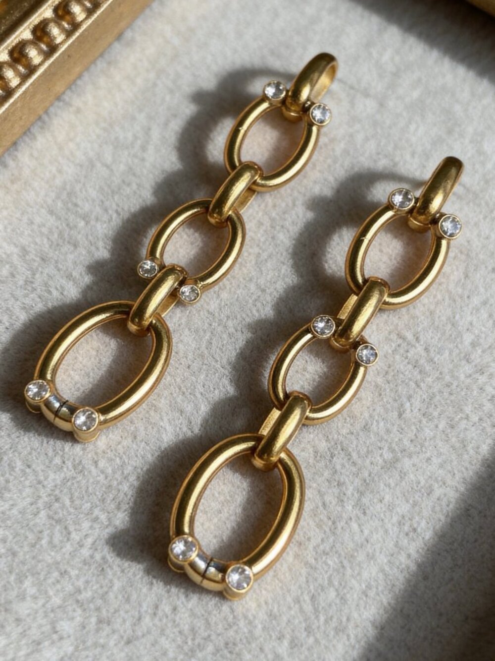 Gold Rhinestone Chain Drop Earrings - Picture 3 of 15